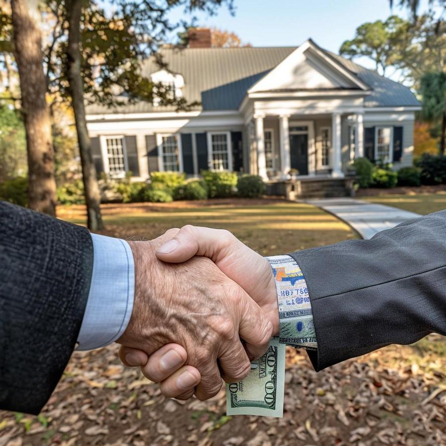Alt text: Illustrated process of "We Buy Houses South Carolina" with cash home buying companies.